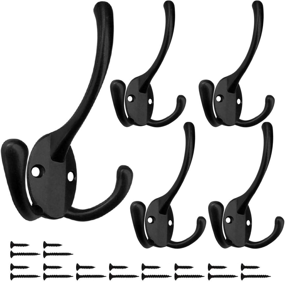Wall Mounted Coat Hooks 5 Pack Heavy Duty Black Hardware Robe Hooks tive for Single Hanging Coats Towel Cubicle Classroom Kitchen Bath Backpack