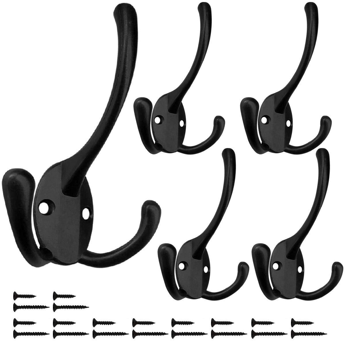 Wall Mounted Coat Hooks 5 Pack Heavy Duty Black Hardware Robe Hooks tive for Single Hanging Coats Towel Cubicle Classroom Kitchen Bath Backpack