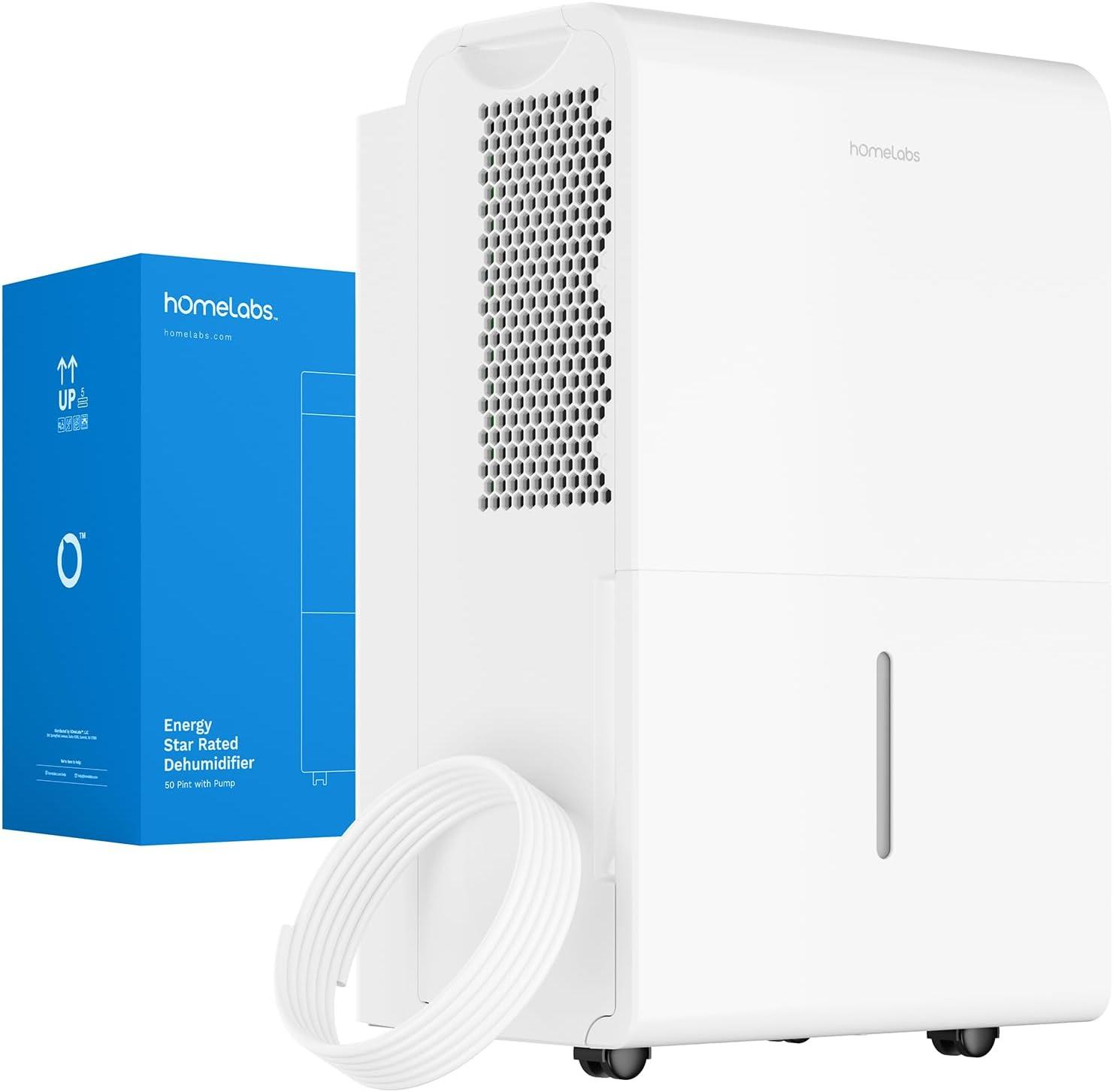 hOmeLabs 4,500 Sq. Ft. WiFi-Enabled Dehumidifier with Pump - Superior Moisture Removal & Humidity Control - 50 Pint