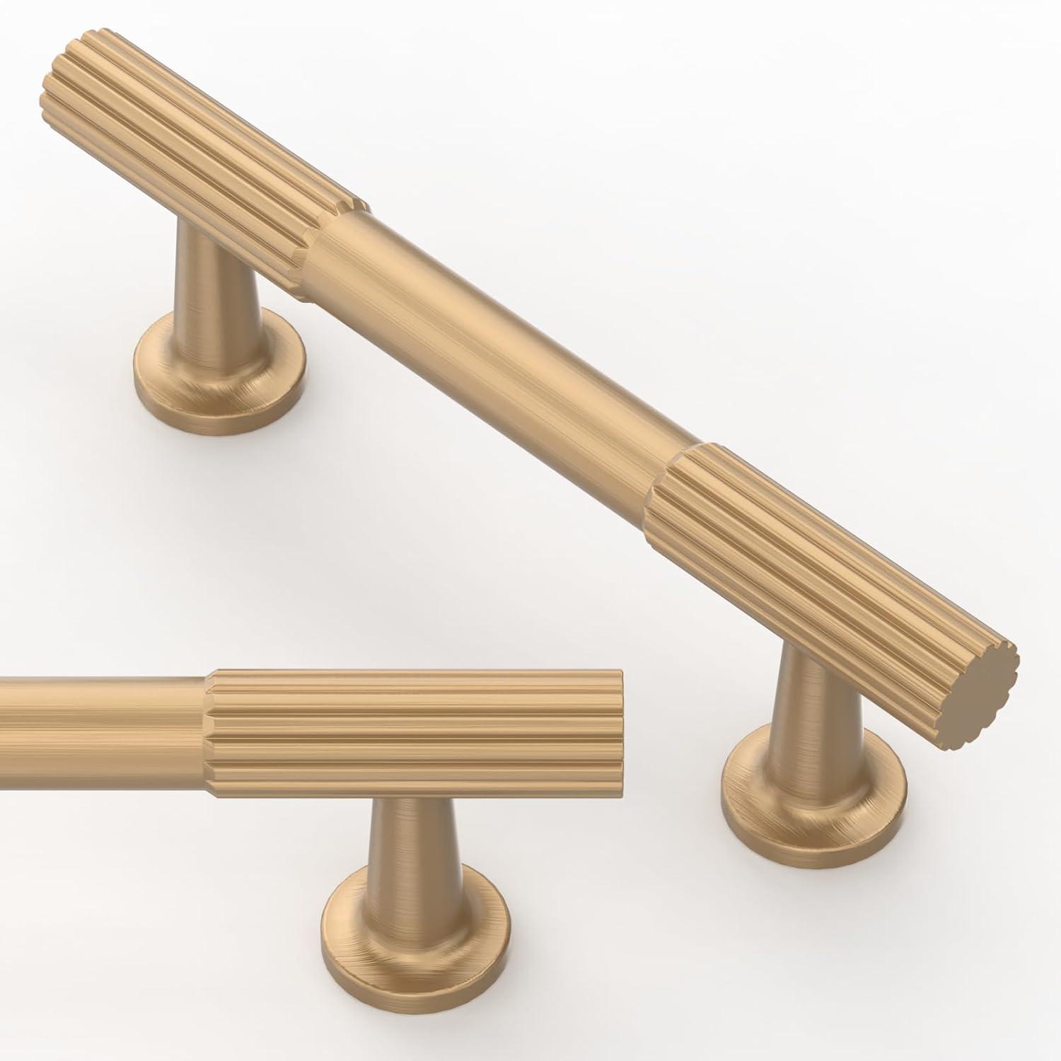 goldenwarm 10 Pack Champagne Bronze Cabinet Pulls Gold Cabinet Handles 3 inch(76mm) Champagne Drawer Pulls Brushed Bronze Cabinet Pulls Kitchen Bathroom Bedroom Furniture Handles