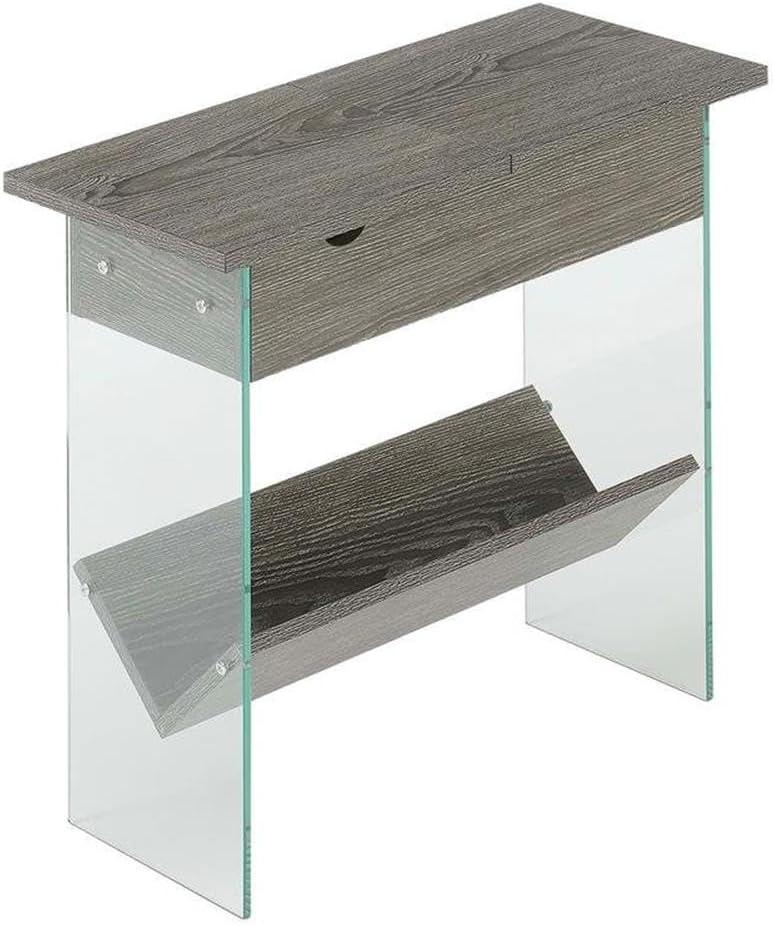 Convenience Concepts SoHo Flip Top Glass End Table with Charging Station and Shelf, Weathered Gray