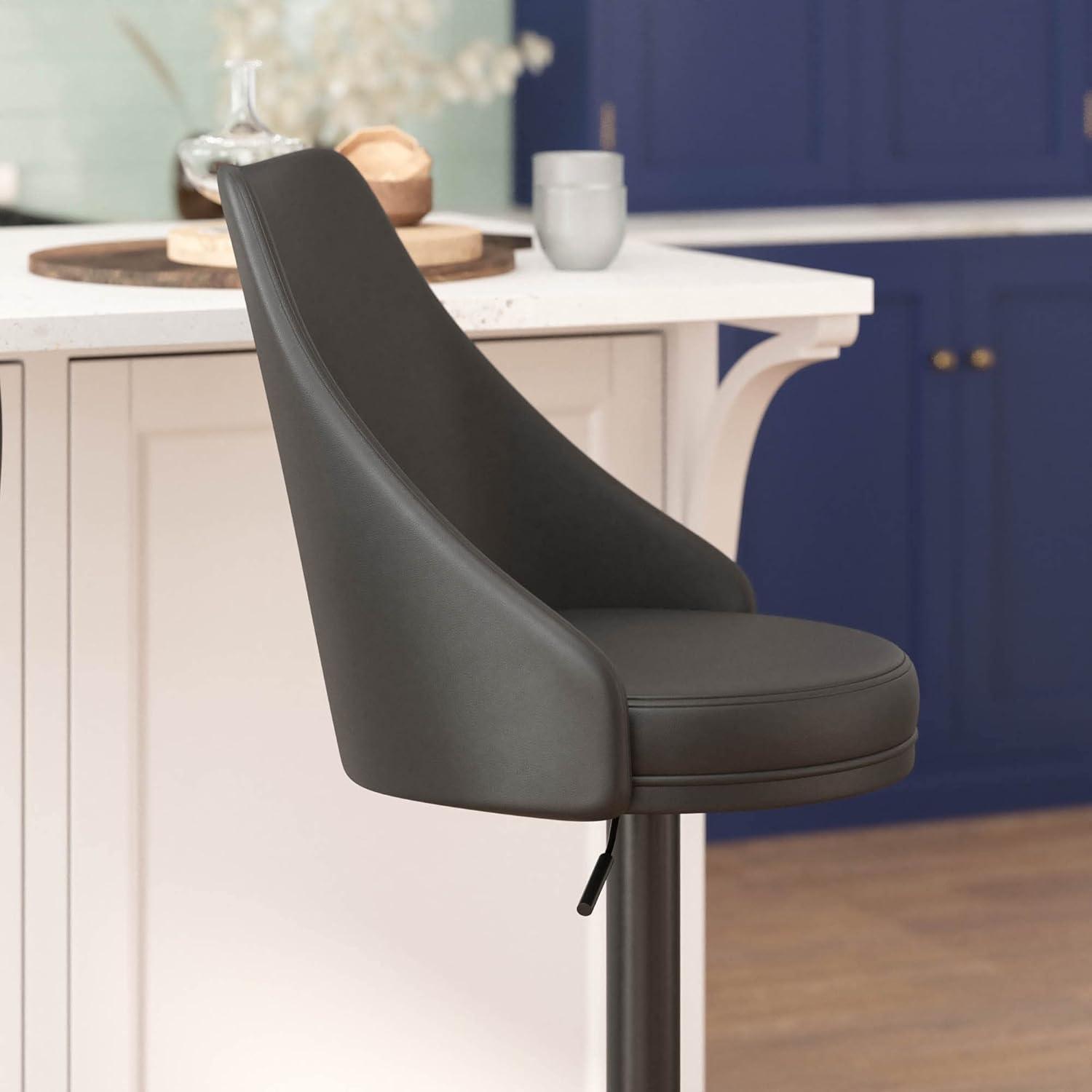 Black Adjustable Swivel Leather Bar Stools with Footring