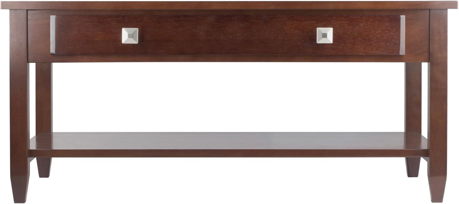 Richmond Coffee Table with Tapered Leg Walnut Finish - Winsome: Storage Shelf, Modern Brushed-Chrome Knobs