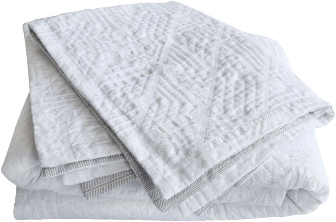 Washed Cotton Jacquard Reversible 3 Piece White Duvet Cover Set