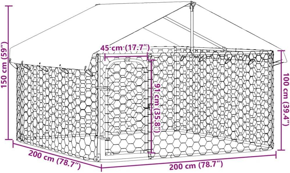 VidaXL 59.1'' H Powder Coated Steel Yard Kennel With Door
