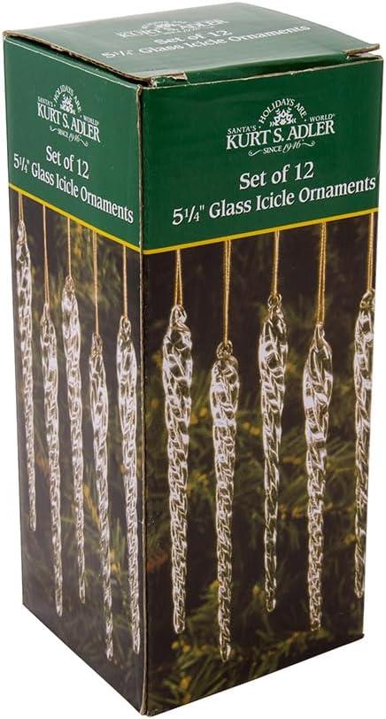 Set of 12 Clear Twisted Glass Icicle Ornaments