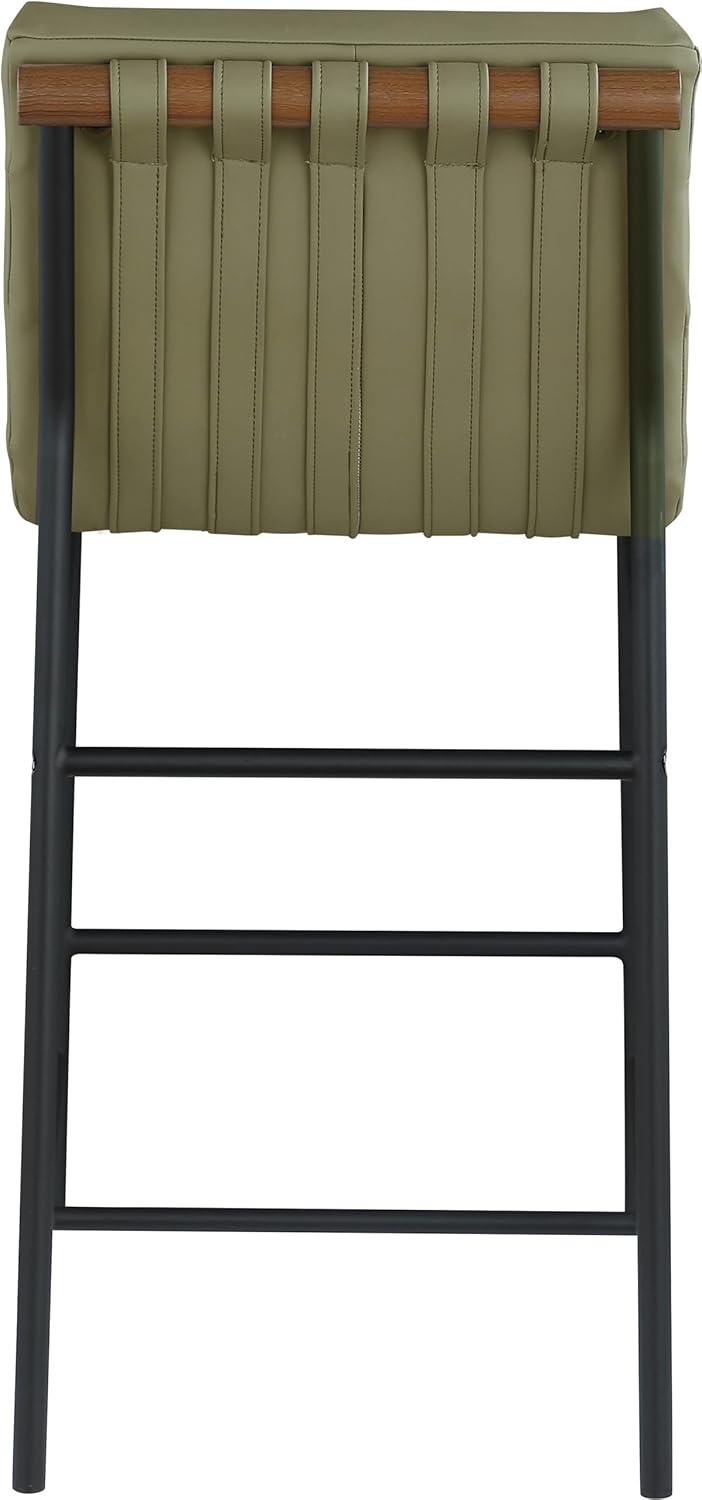 Meridian Furniture 813Olive-C Burke Collection Modern | Contemporary Counter Stool with Soft Olive Green Vegan Leather, Vegan Leather Straps, Matte Black Metal Frame, 18" W x 24" D x 37.5" H, Green