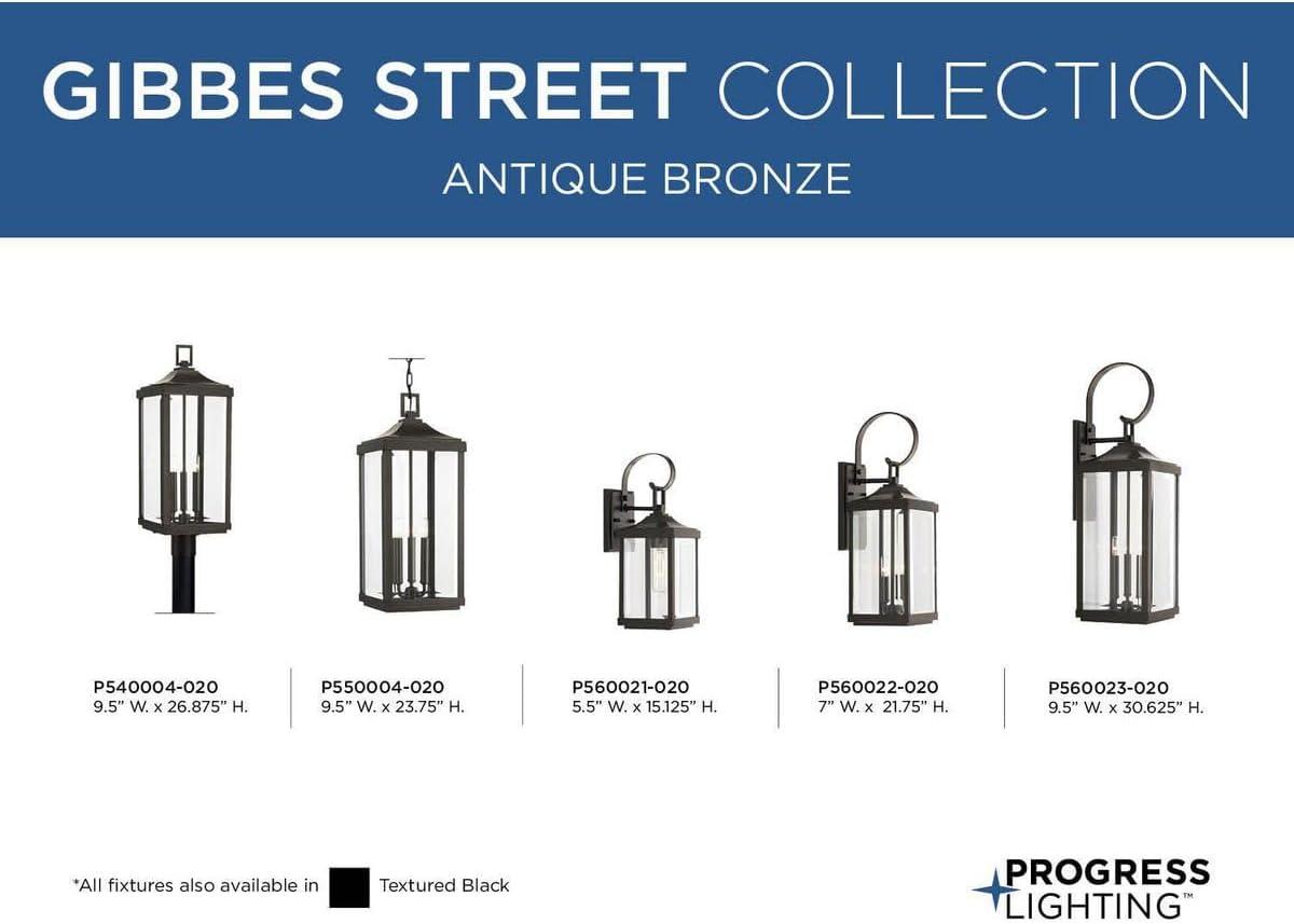 Progress Lighting Gibbes Street 3-Light Wall Lantern in Antique Bronze with Clear Beveled Glass Shade
