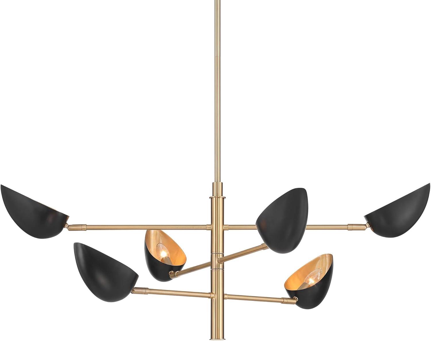 Possini Euro Design Atherton 42 1/2" Mid Century Modern Pendant Chandelier Ceiling Light Fixture Dining Room Sputnik 6-Light Black Warm Gold