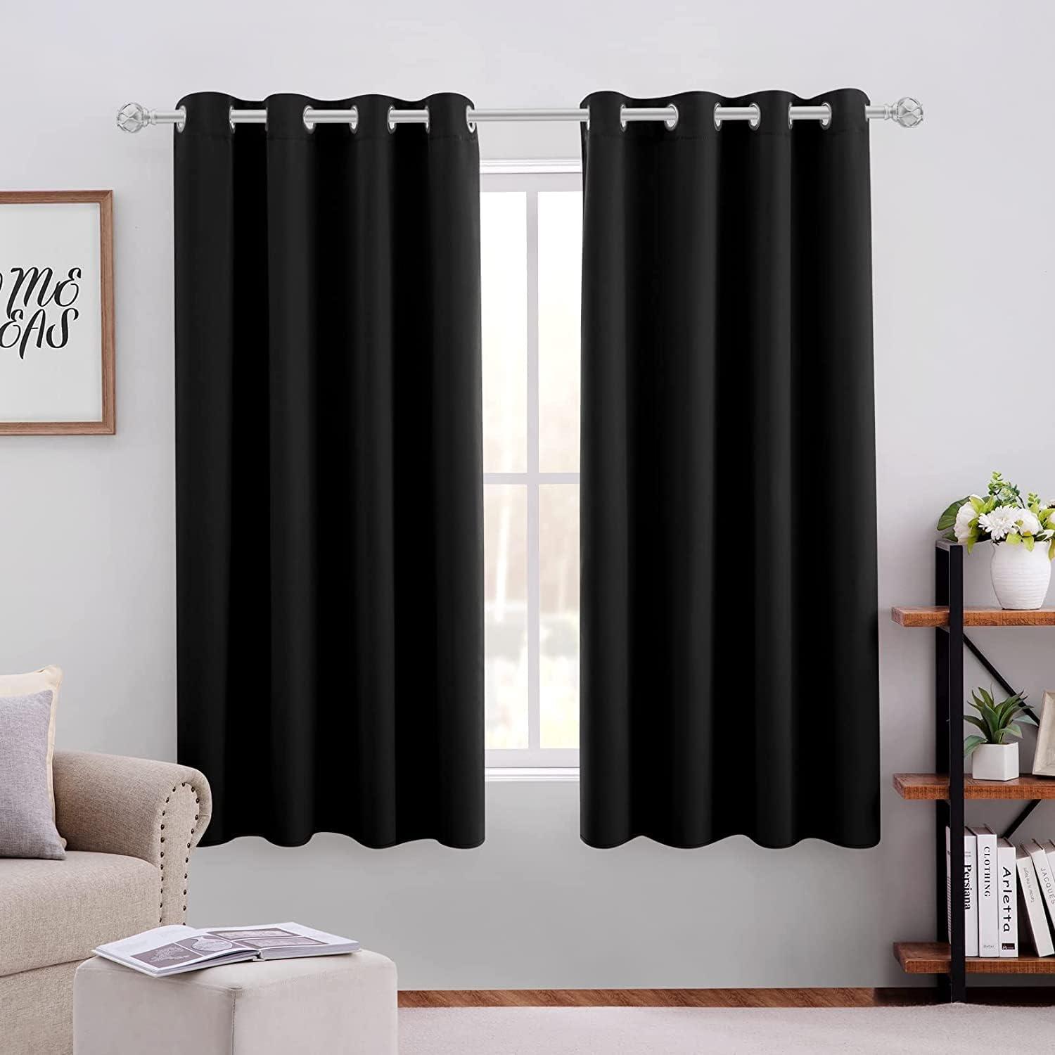 Coodeto Short Blackout Curtains Black, Set of 2, W52 x L63 - Blackout Curtains for Kitchen and Kids Bedroom