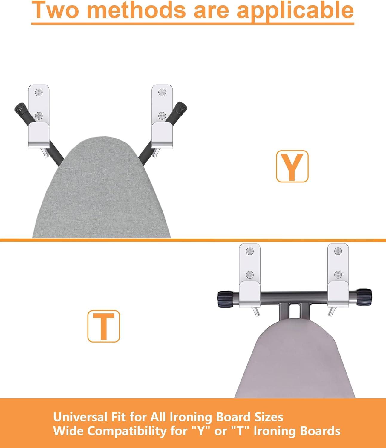 Ironing Board Holder Hanger Wall Mount, 304 Stainless Steel Ironing Board Hanger, Y T Leg Heavy Duty Iron Board Holder Hook for Laundry Room, Silver