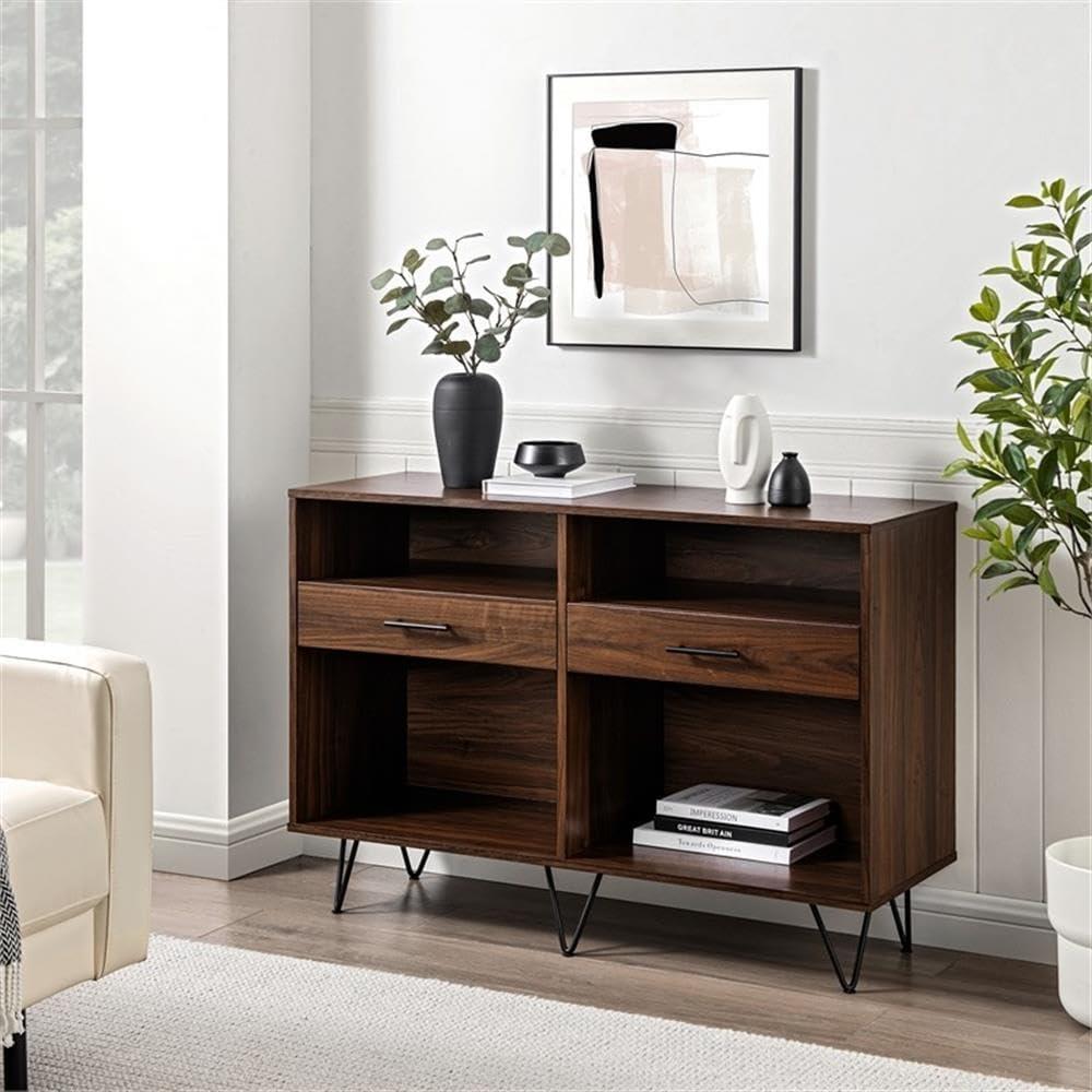 Dark Walnut Hairpin Leg 2-Drawer Wood Console