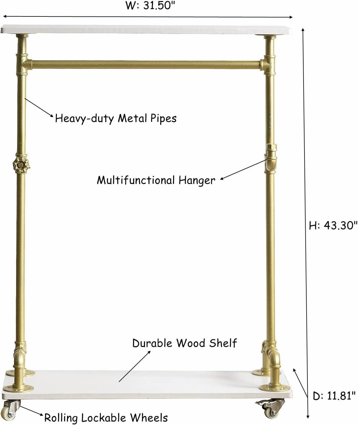 Gold and White Kids Garment Rack with Wood Shelf