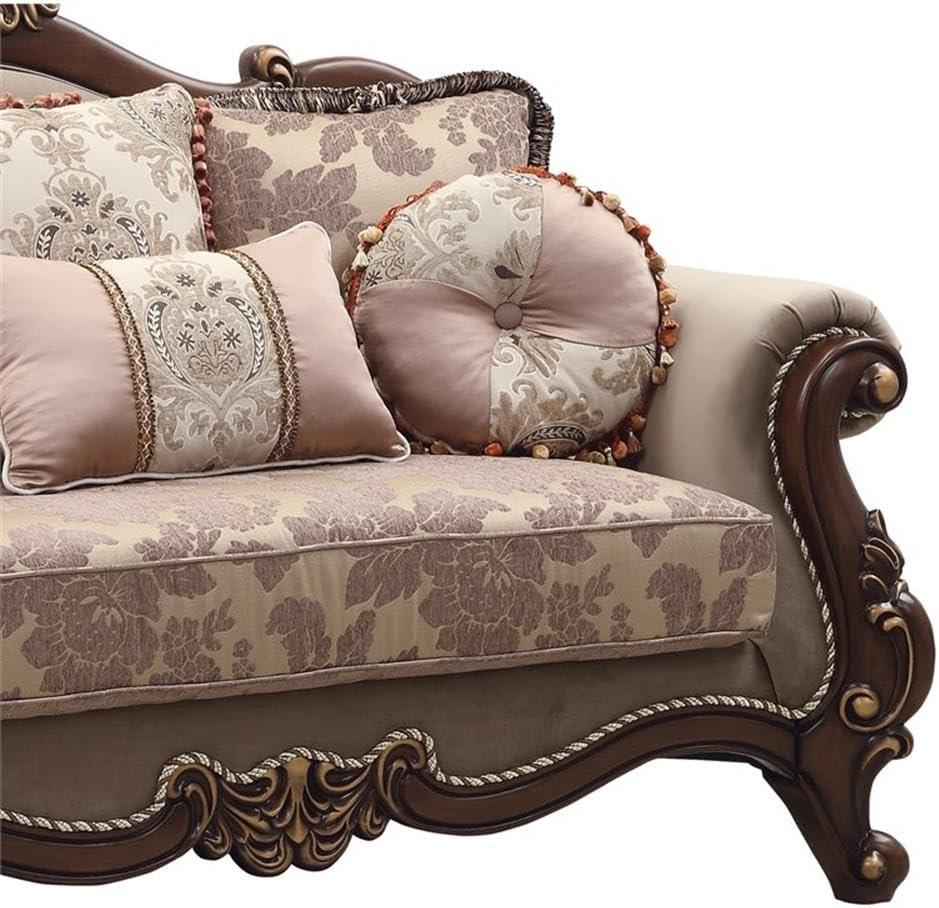 ACME Mehadi Upholstery Rolled Arm Loveseat with Queen Leg in Walnut