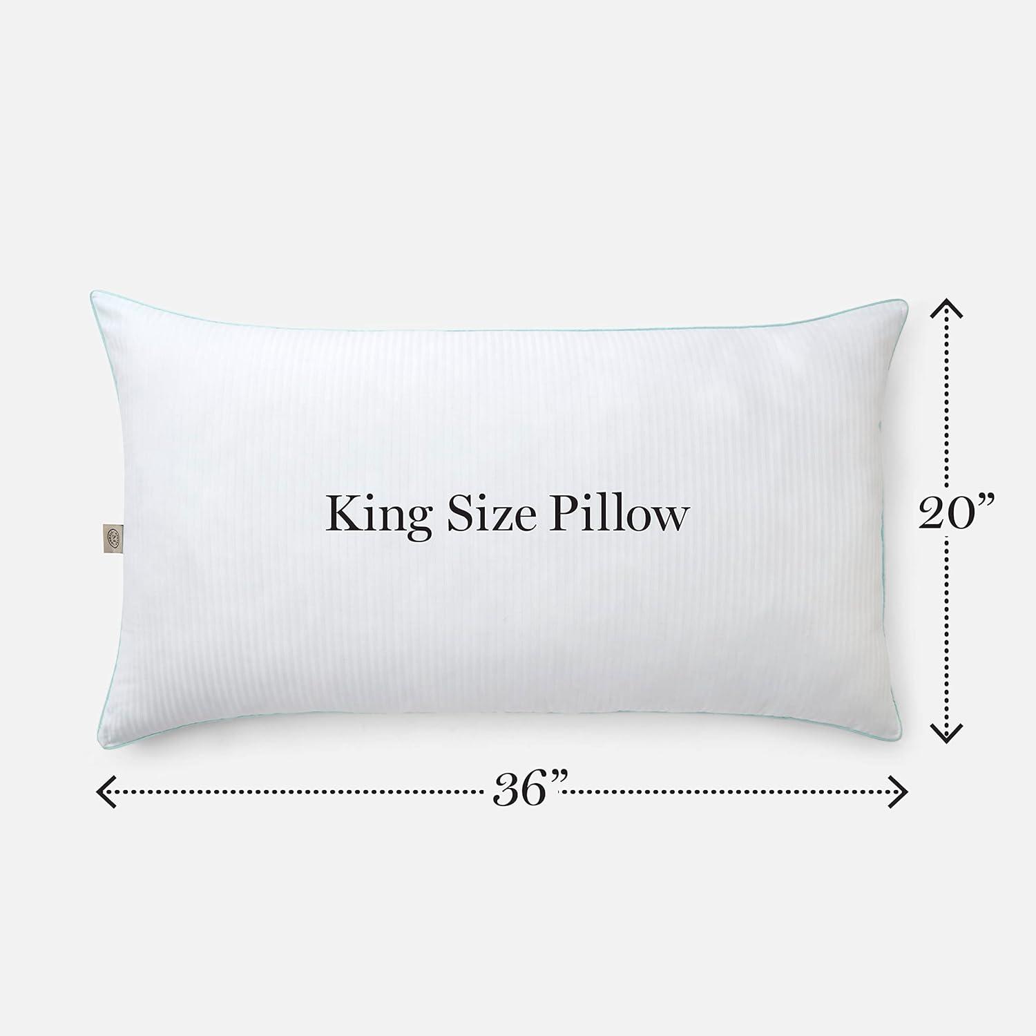 TRAHOO-MARTHA STEWART Down Alternative Pillows King Size Set Of 2, Plush Cooling Pillow for Back, Stomach or Side Sleepers, Memory Foam-Like Fiber Fill, Dobby Stripe, 20" x 36", White