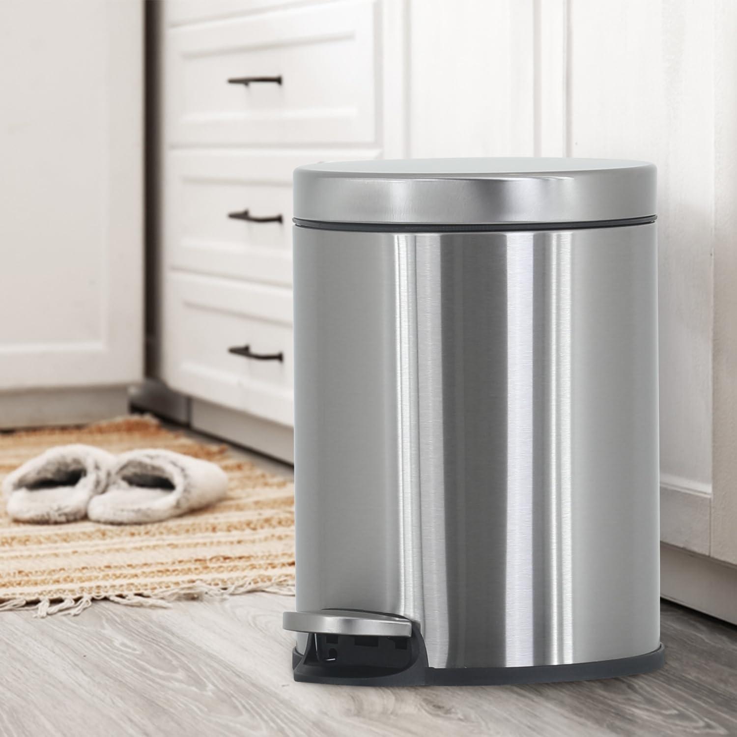 FDW Sleek Stainless Steel Pedal Trash Can 6L/1.6 Gallon Garbage Can with Removable Inner Basket Hygienic, Quiet and Durable for Home or Office