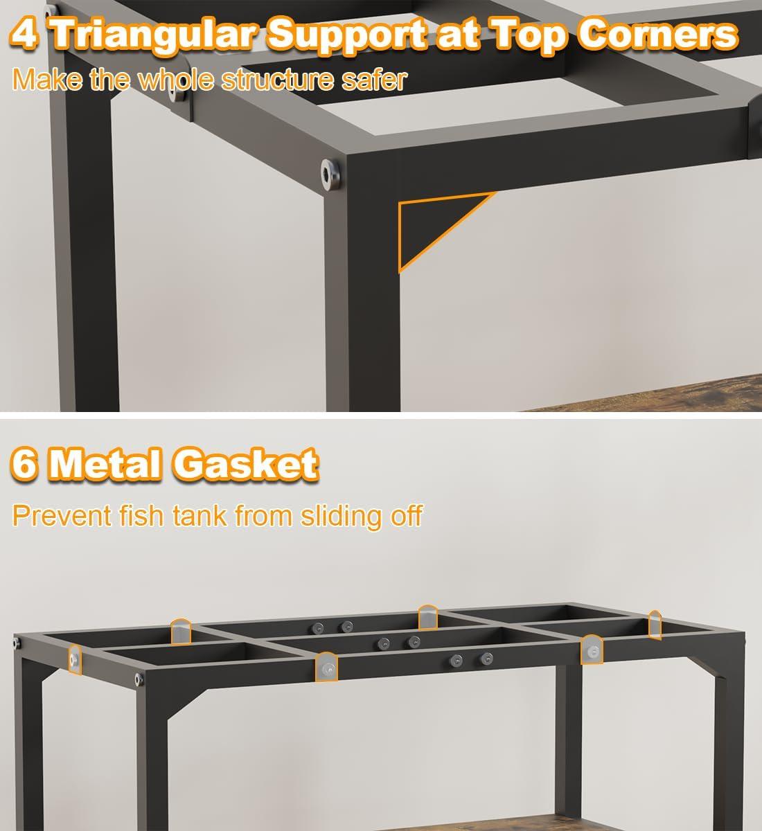 Tucker Murphy Pet™ 20 Gallon Fish Tank Stand, Upgraded Height Aquarium Stand Table With 2 Tiers Storage Shelf, Metal Reptile Breeder Turtle Terrarium Stand Rack, Black