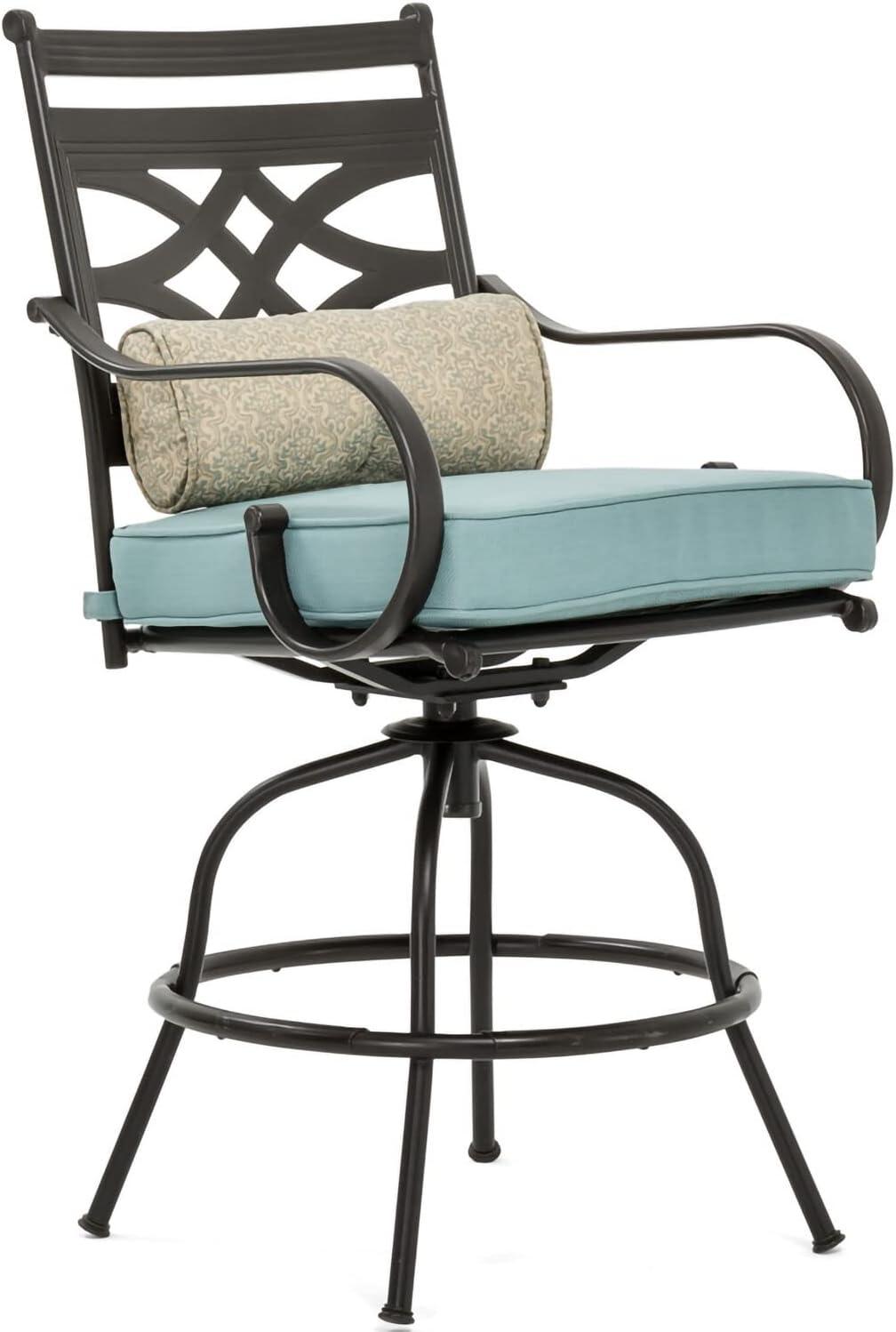 Hanover Montclair 9-Piece High-Dining Set in Ocean Blue with 8 Counter-Height Swivel Chairs and 60-Inch Square Table