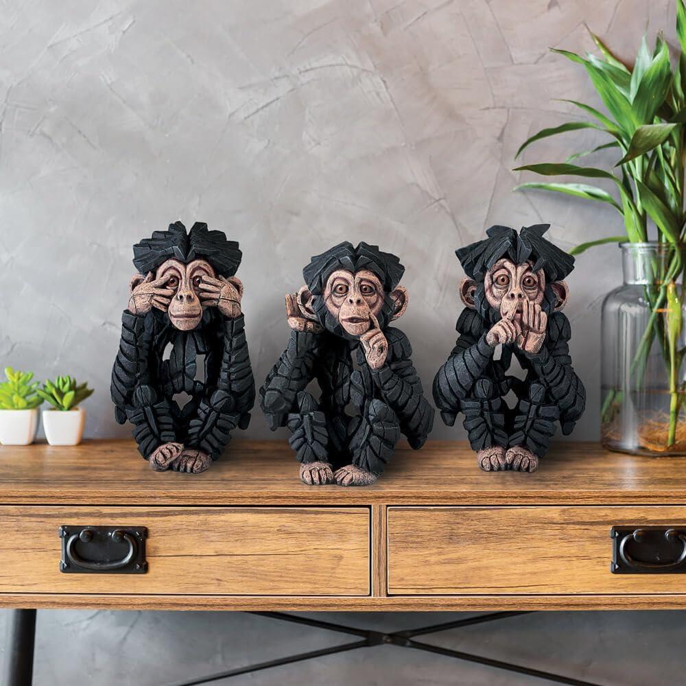 Black and White Resin Hear No Evil Baby Chimpanzee Figurine