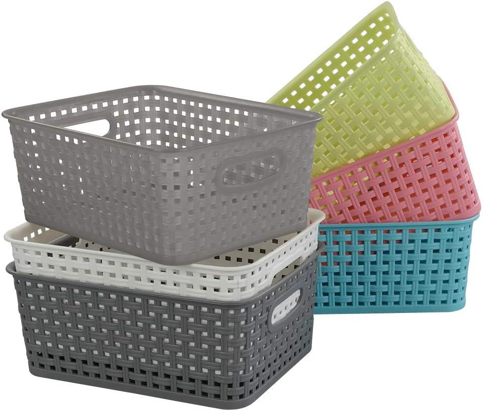 Multicolor Plastic Weave Rectangular Storage Baskets Set of 6