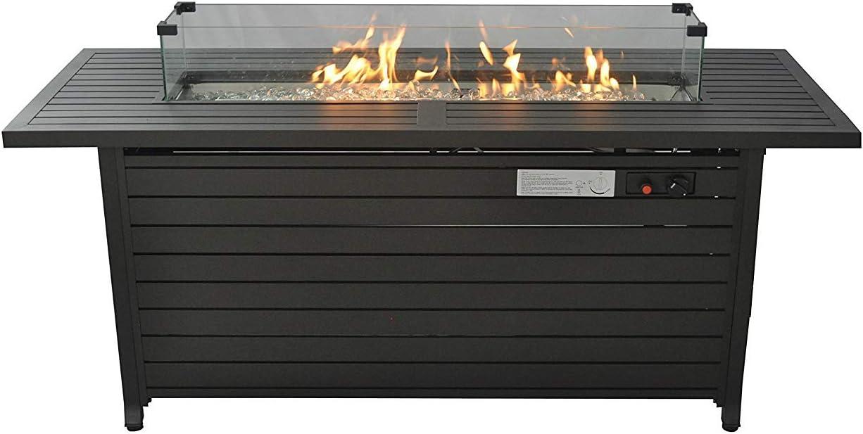 56 in. x 21 in. Rectangular Fire Table with Glass Wind Guard, Cover and Table Lid in Bronze