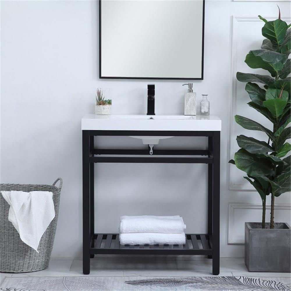 Elegant Decor Raya 30" Single Resin Top Metal Bathroom Vanity in Black