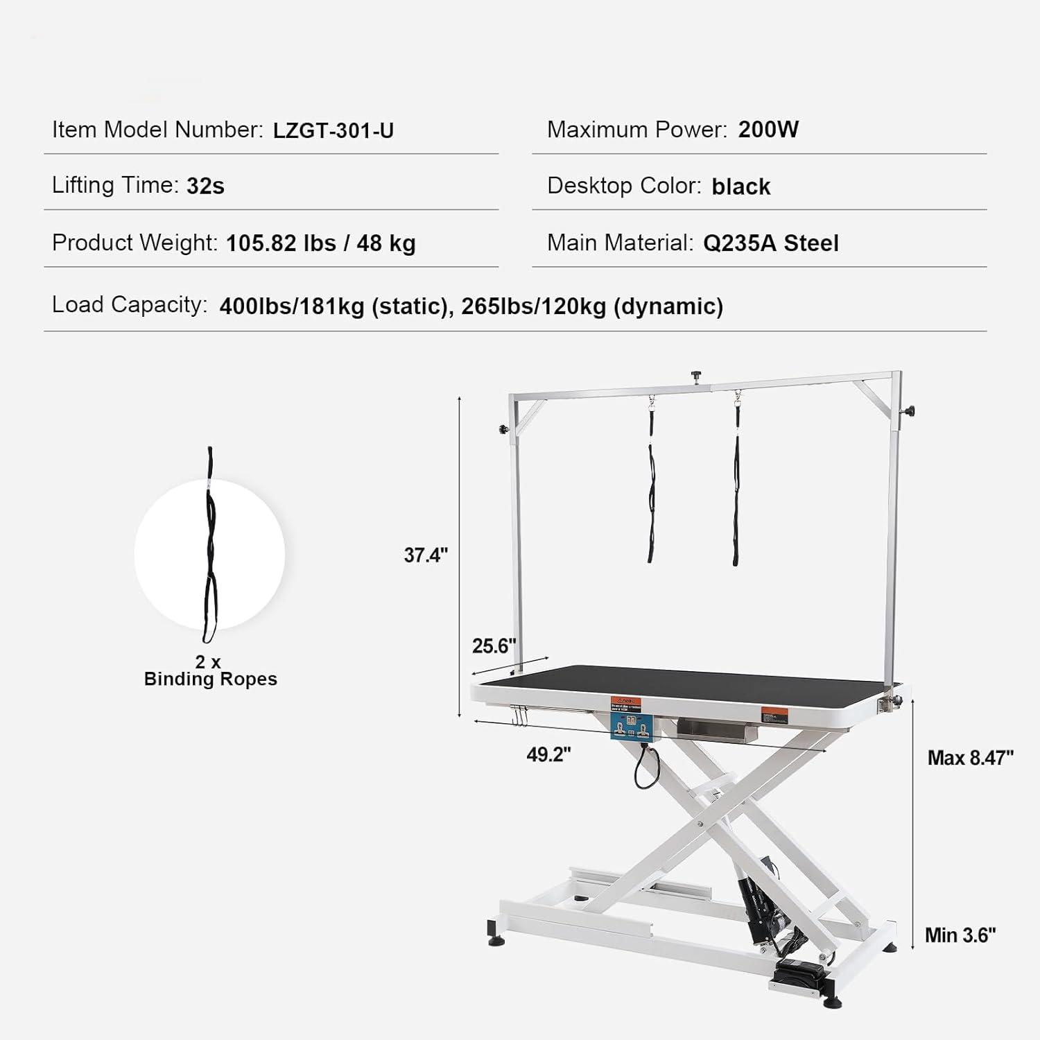 VEVOR 41'' H x 49.2'' W x 25.6'' D Metal Adjustable Electric Grooming Table