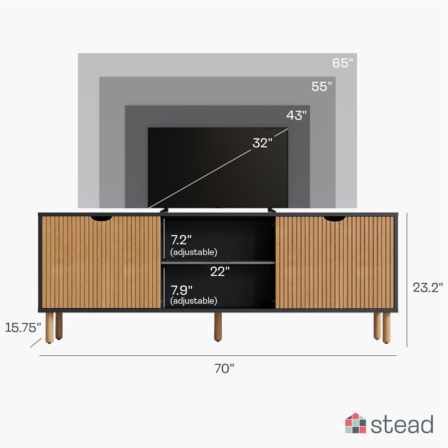 Contemporary Fluted TV Stand - Media Console - Fits 32 to 80" TVs (Black and Oak)