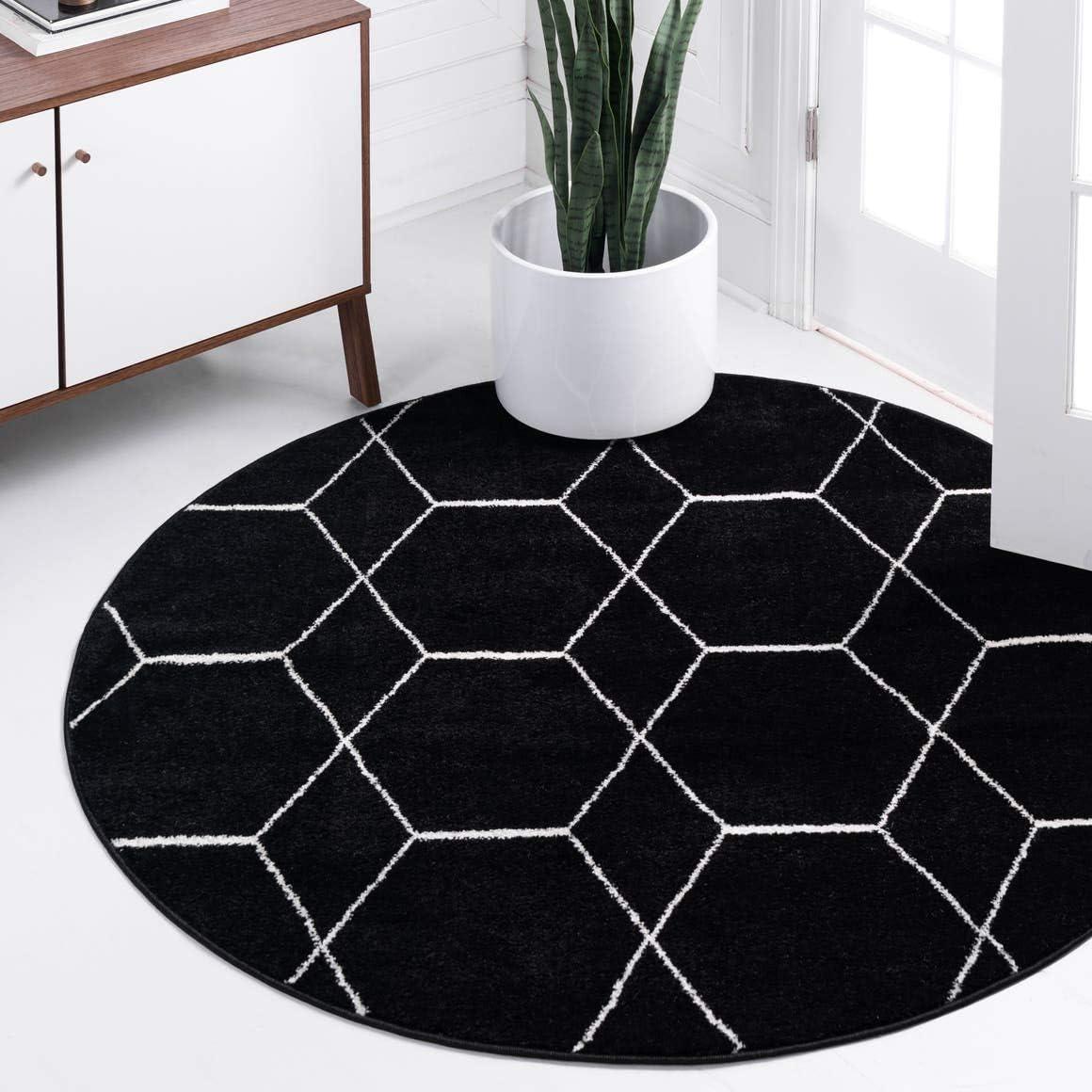 Unique Loom 5' 0 x 5' 0 Trellis Frieze Black Area Rug