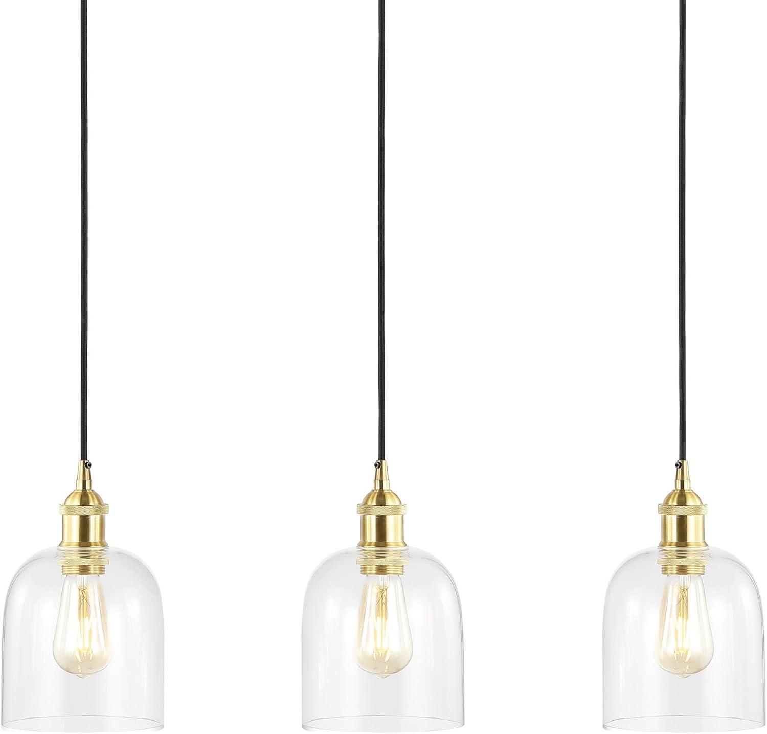 JONATHAN Y JYL1122A Cooper 25.5" 3-Light Farmhouse Contemporary Glass Linear LED Pendant Modern Transitional Adjustable Dining Room Kitchen Island Foyer Bedroom Hallway, Brass Gold/Black, 25.5 in