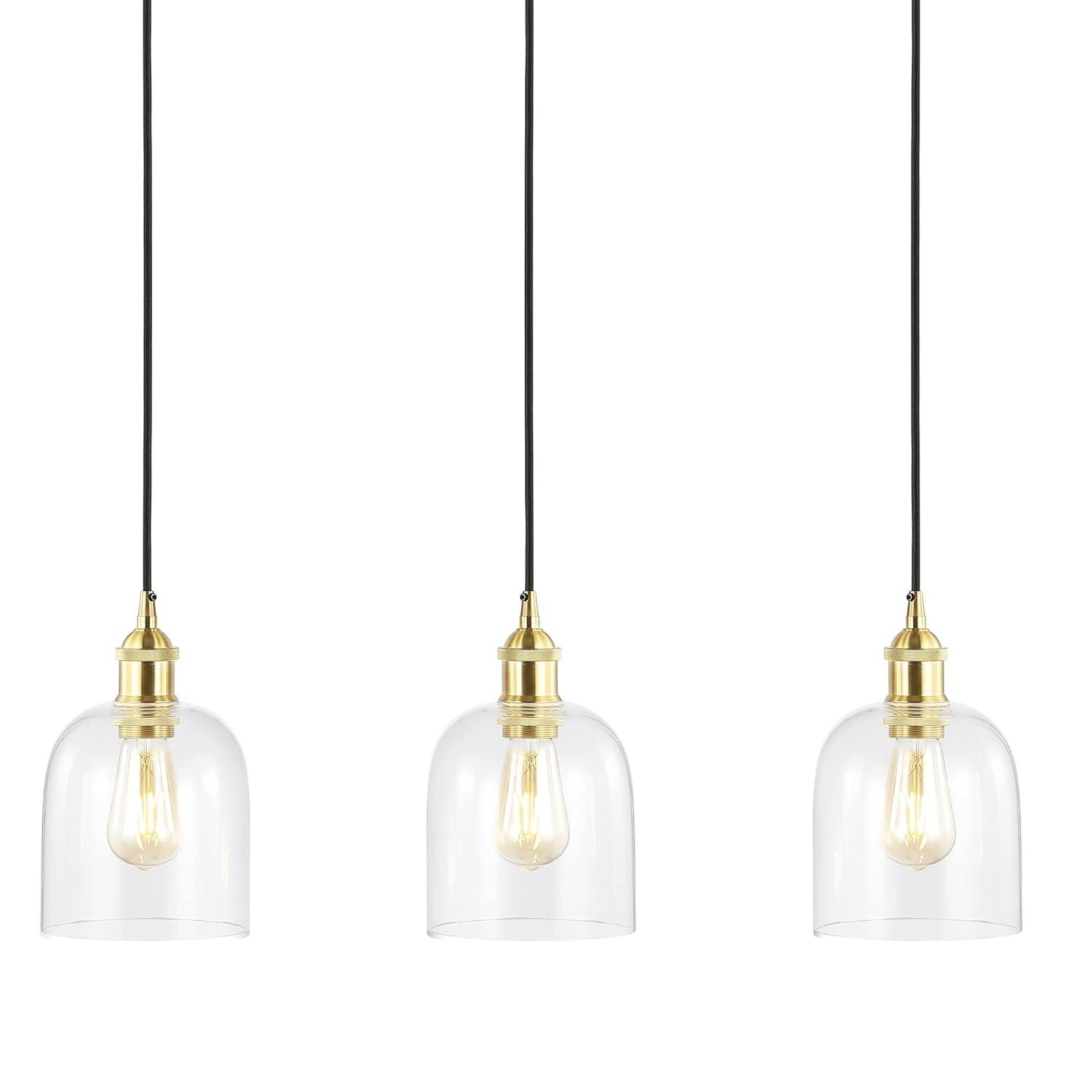 JONATHAN Y JYL1122A Cooper 25.5" 3-Light Farmhouse Contemporary Glass Linear LED Pendant Modern Transitional Adjustable Dining Room Kitchen Island Foyer Bedroom Hallway, Brass Gold/Black, 25.5 in