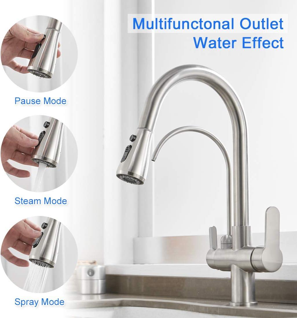 Brushed Nickel Dual Handle Kitchen Faucet with Pull-out Spray