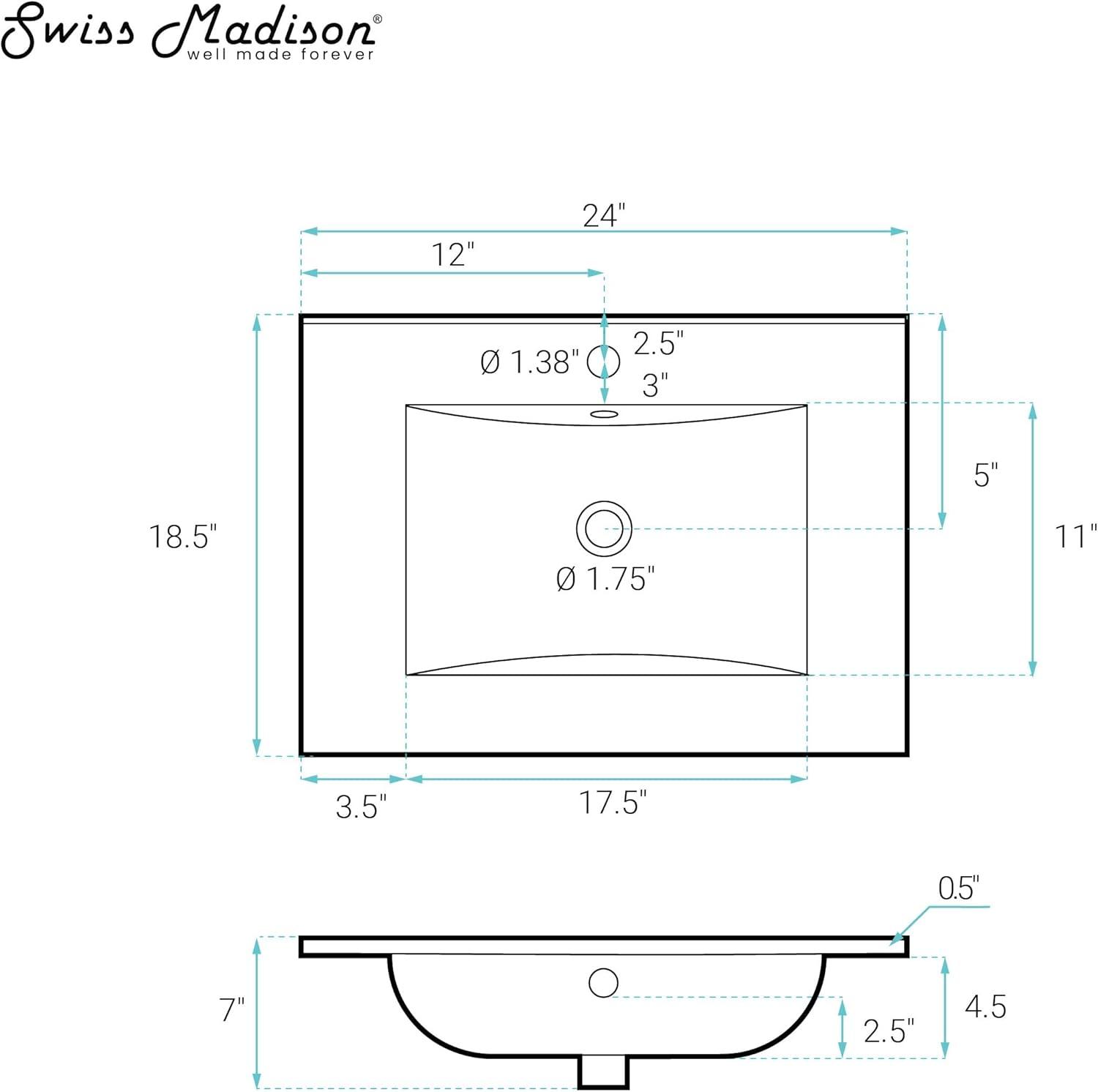 Swiss Madison Ceramic 24" Single Bathroom Vanity Top