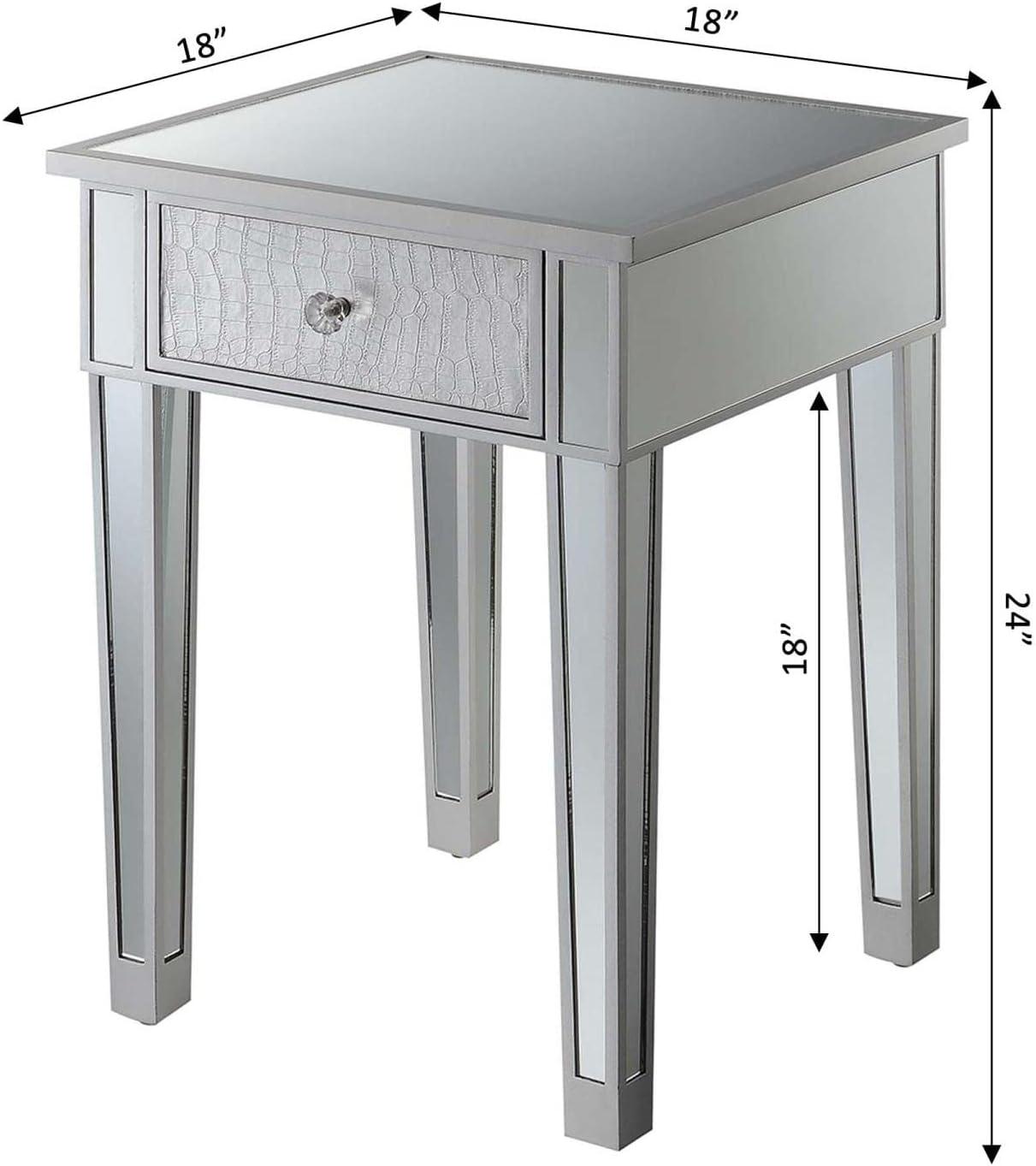 Gold Coast End Table with Drawer in Mirrored Glass and Gray Wood Trim