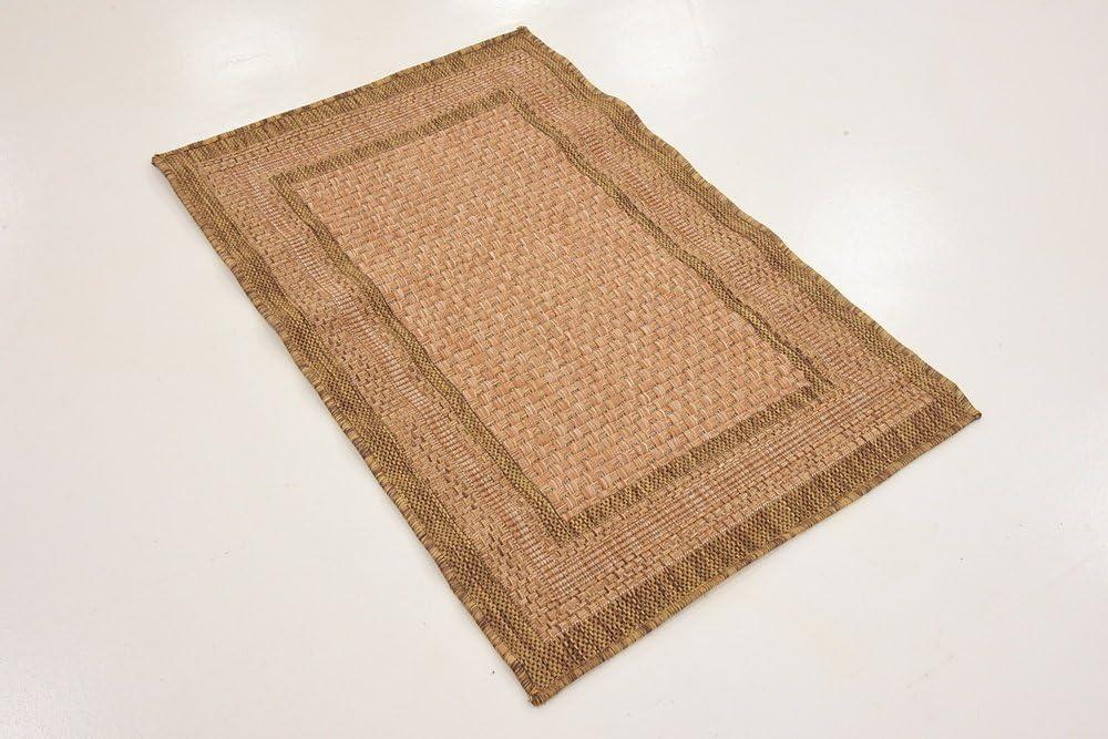 Unique Loom Outdoor Border Collection Area Rug - Multi Border (2' 2" x 3' Rectangle Tan/Light Brown)