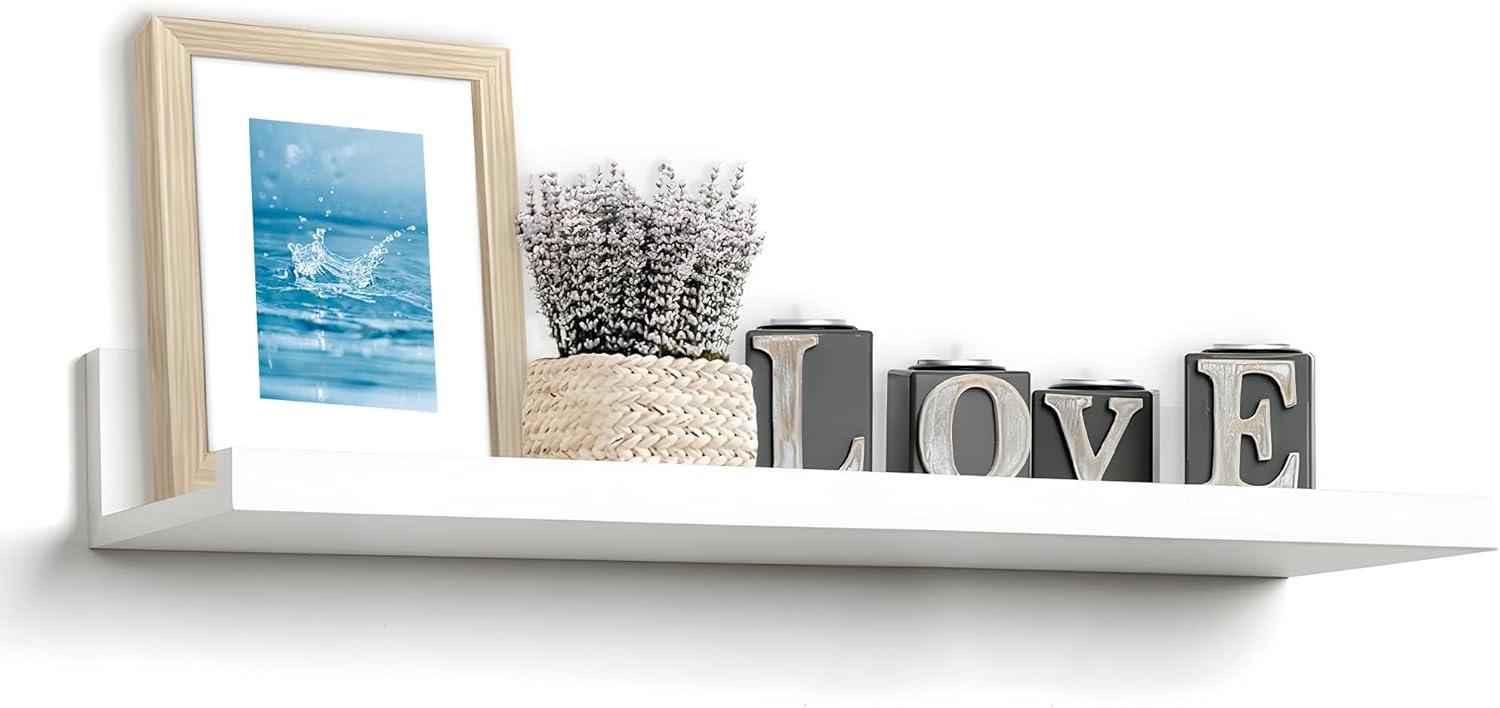 InPlace 48" x 4.5" Picture Ledge Wall Shelf White: Modern Floating Photo Display, MDF, Includes Mounting Hardware