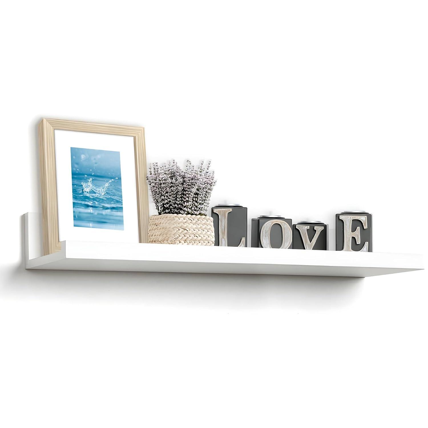 InPlace 48" x 4.5" Picture Ledge Wall Shelf White: Modern Floating Photo Display, MDF, Includes Mounting Hardware