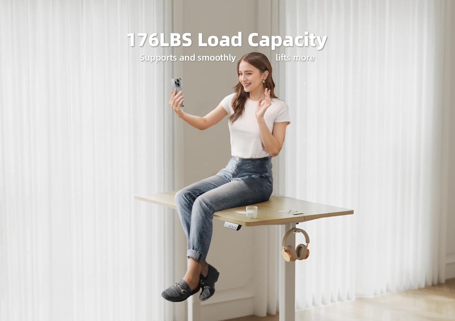 YDN Electric Standing Desk, 48x24 Inch Stand up Desk Adjustable Height, Sit Stand Home Office Desk with Splice Board, Natural Top