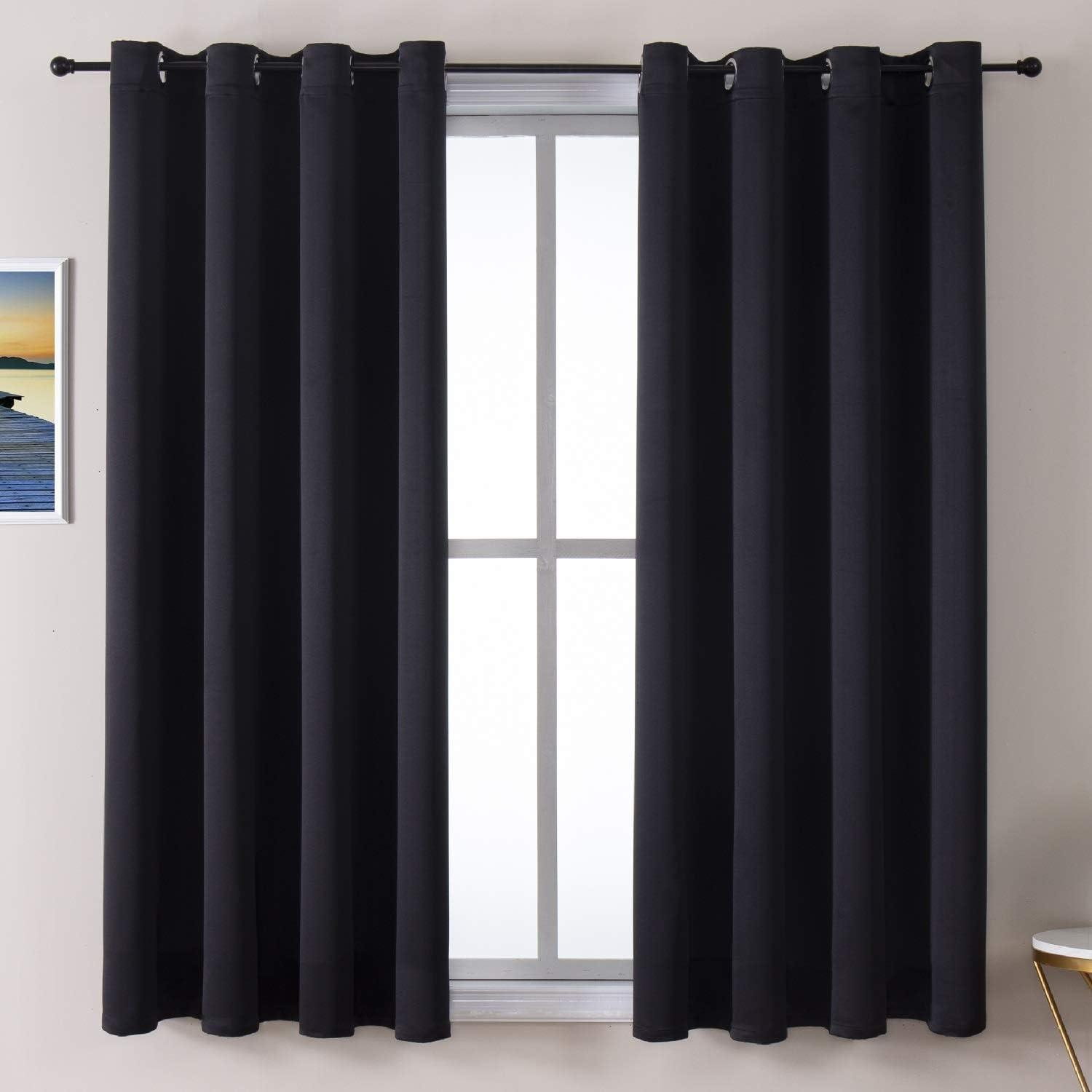 Coodeto Short Blackout Curtains Black, Set of 2, W52 x L63 - Blackout Curtains for Kitchen and Kids Bedroom