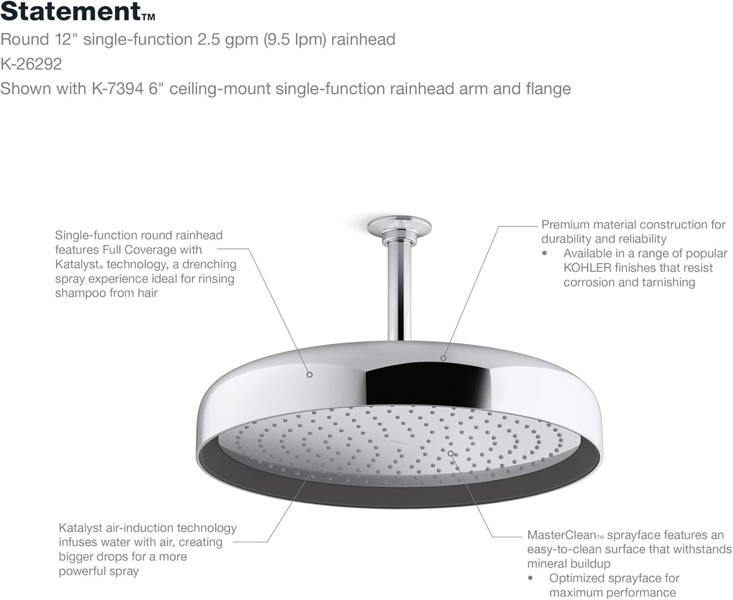 Statement 14" Single-Function Wall or Ceiling-Mount Round Rainhead, Round Rain Showerhead 2.5 GPM