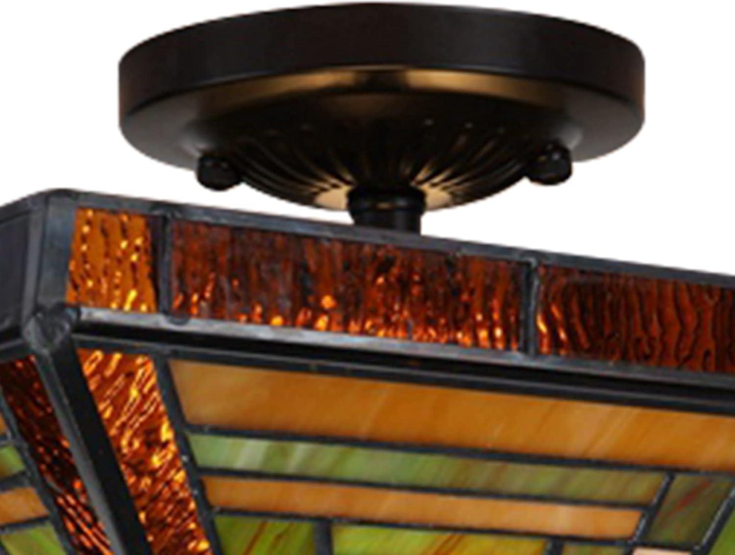 Chloe Lighting Innes Tiffany-Style 2 Light Mission Semi-Flush Ceiling Fixture 14" Shade