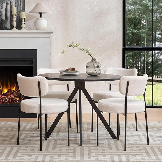 XINMICS White Dining Chairs Boucle Dining Room Chair Set of 2