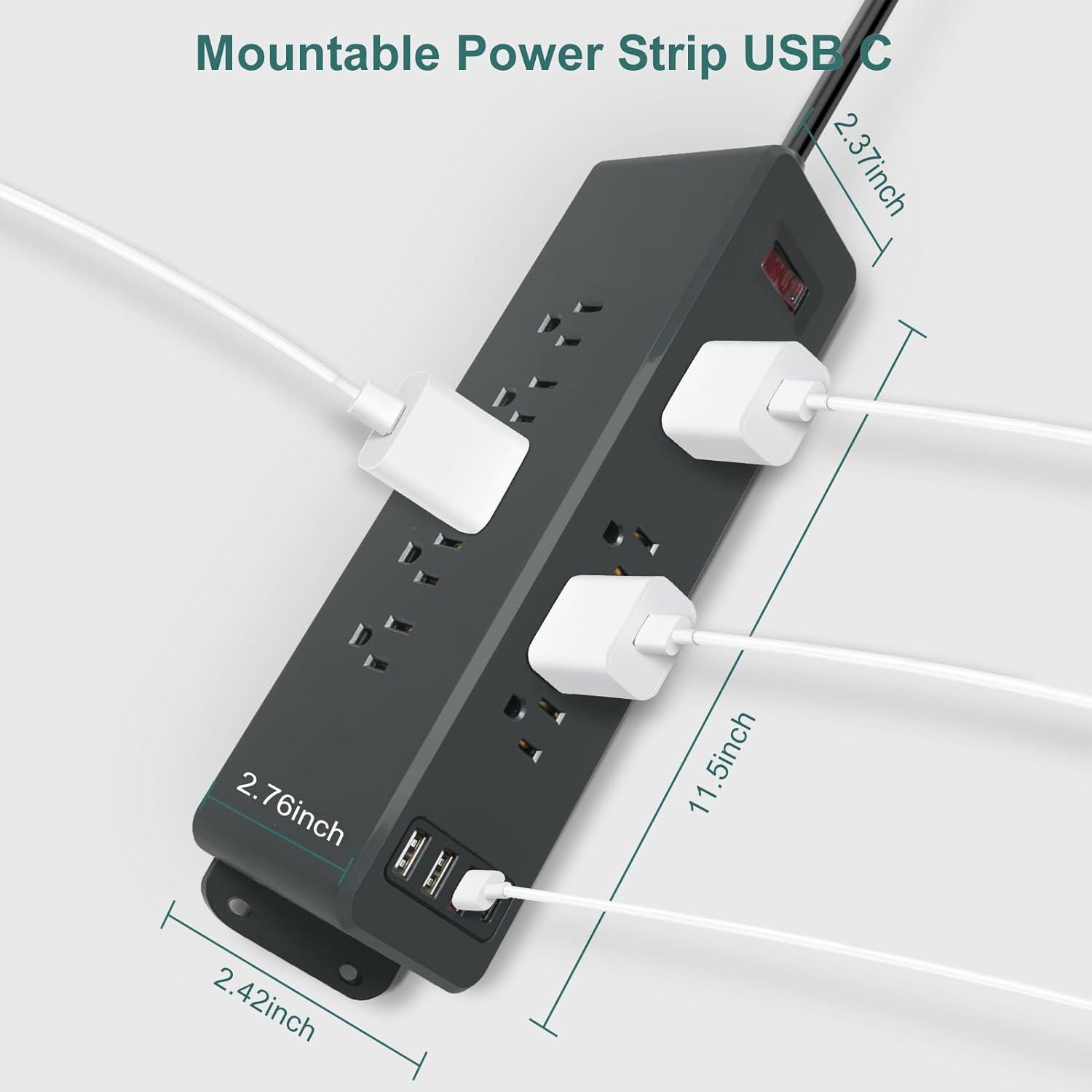 9 Outlets Wall Mount Power Strip with USB C PD, Triangle Double Side Outlet Extender Strip Fast Charge USB-A Ports & 1 PD USB C Port Flat Plug Mountable Desk Charging Station for Office Home Dorm