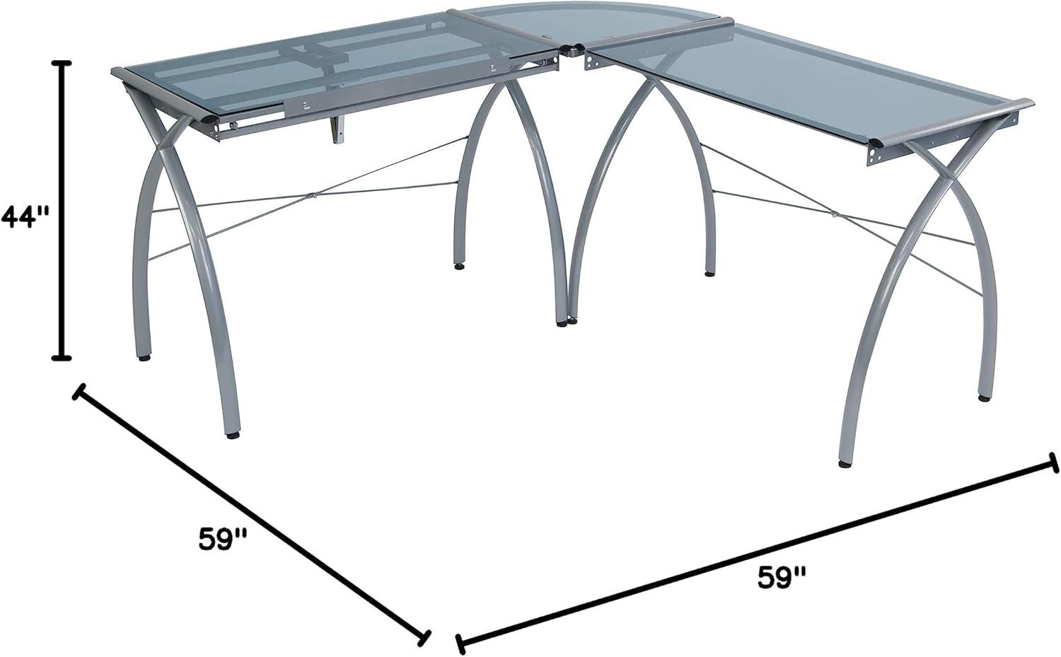 Courson L-Shaped Glass Top Metal Base Drafting Table