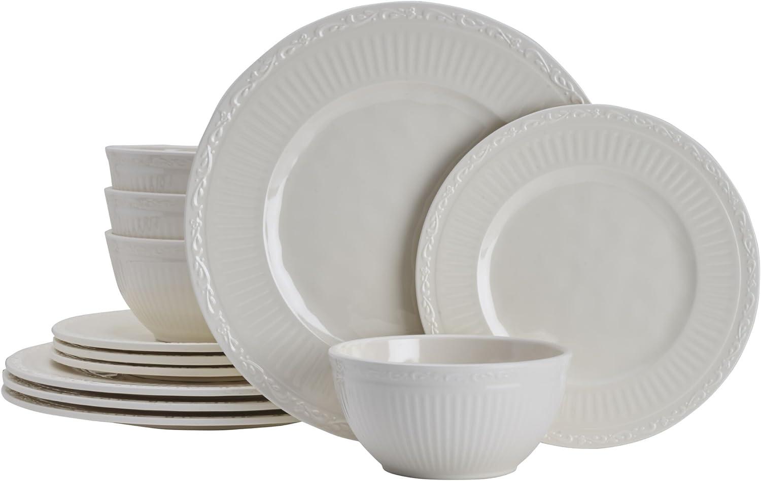 Cream Melamine 12-Piece Dinnerware Set, Service for 4