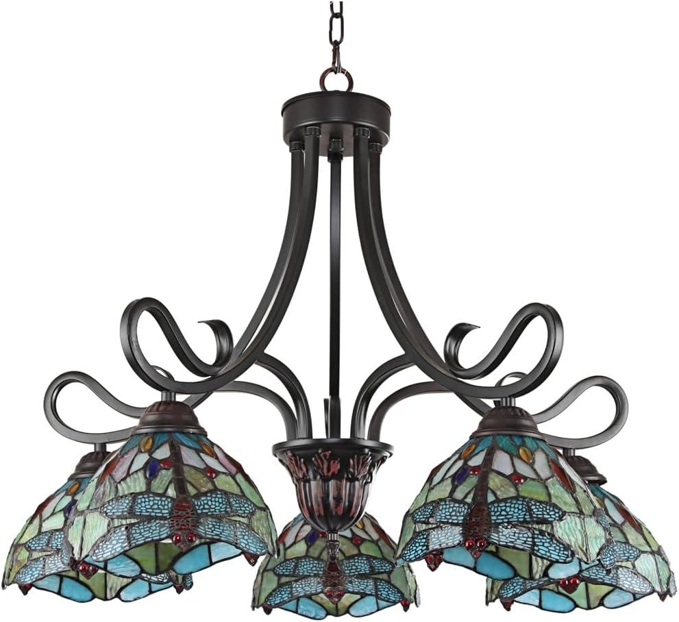 Radiance Goods Dragonfly Tiffany-Style Dark Bronze 5 Light Large Chandelier 27" Wide