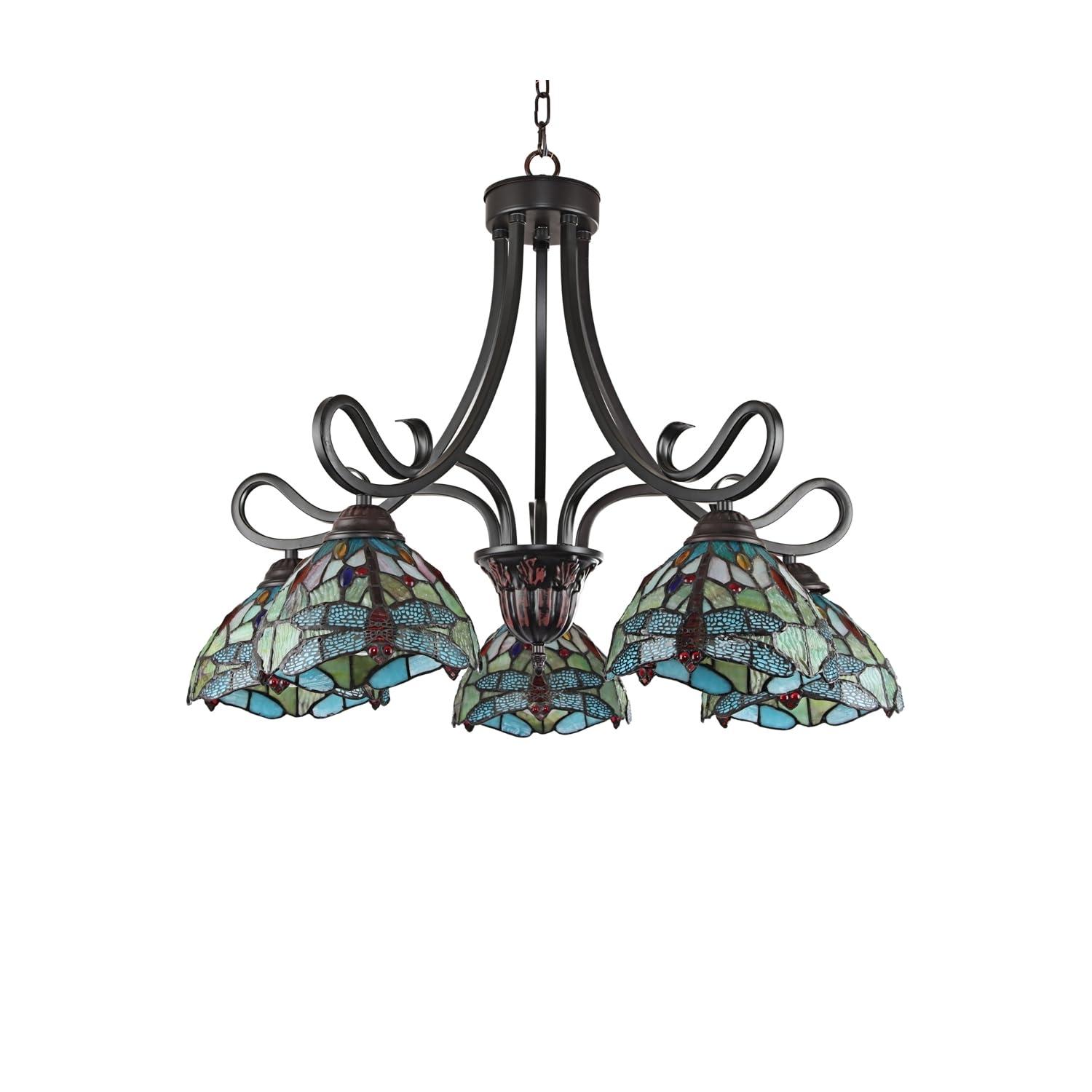 Chloe Lighting Empress Dragonfly Tiffany-Style Dark Bronze 5 Light Large Chandelier 27 Inch Wide