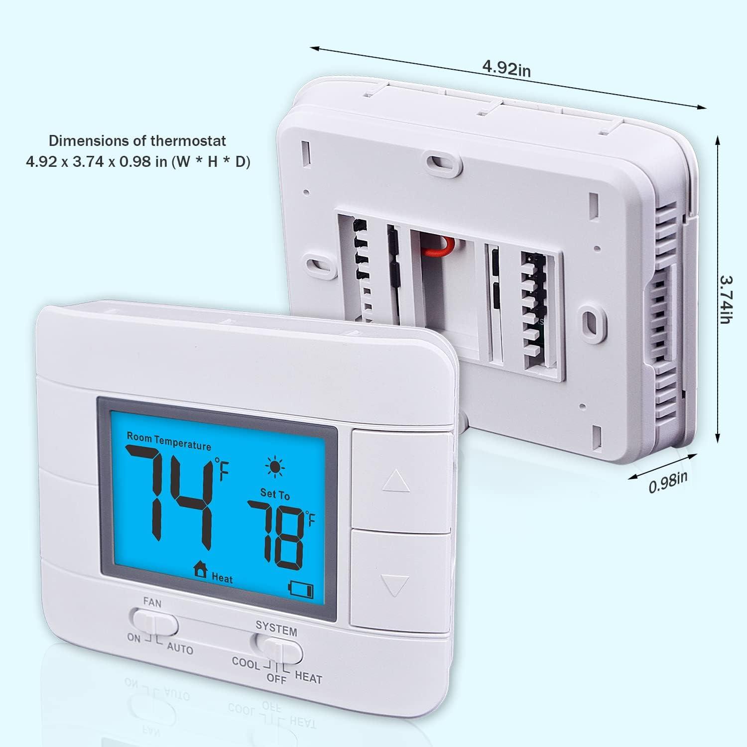 Non Programmable Thermostat for Home 1 Heat/ 1 Cool Single-Stage System, with Room Temperature Monitor (LCD White Backlit Screen)