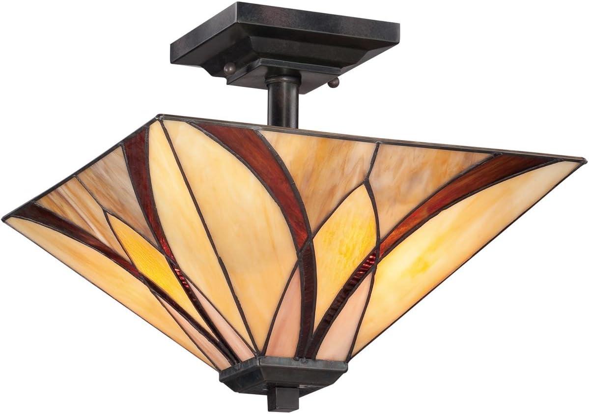 Valiant Bronze 14" Tiffany Glass Semi-Flush Mount Light