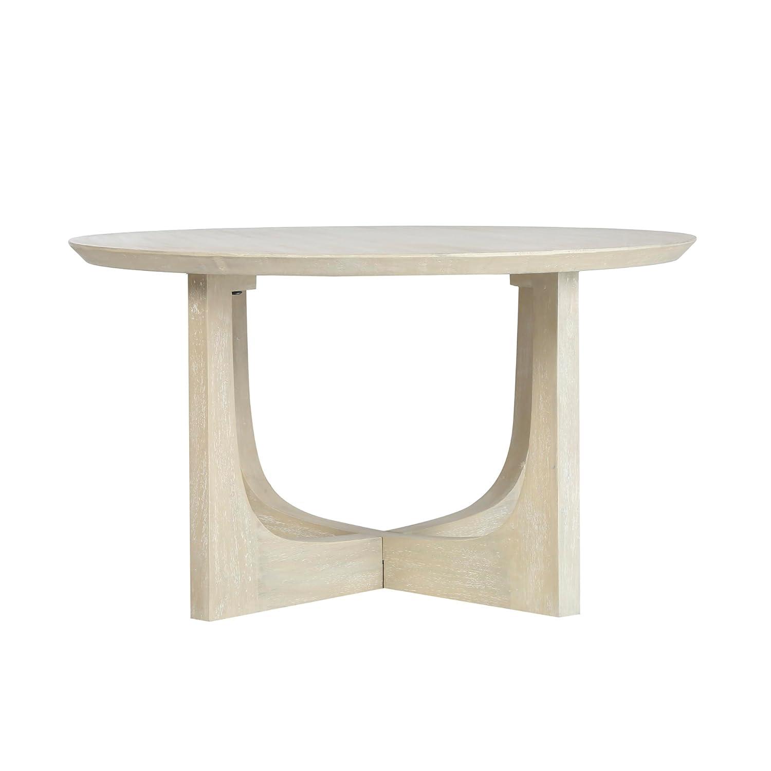 Ivory White Round Mango Wood Coffee Table with Reverse Arch Design